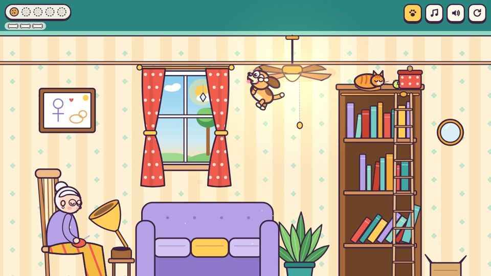 Biscuit whirling round on the ceiling fan